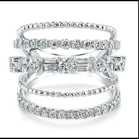 Beautiful Silver Multi band CZ Diamond Ring - Picture 1 of 4